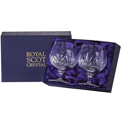2 Royal Scot Crystal Brandy Glasses - Highland - PRESENTATION BOXED